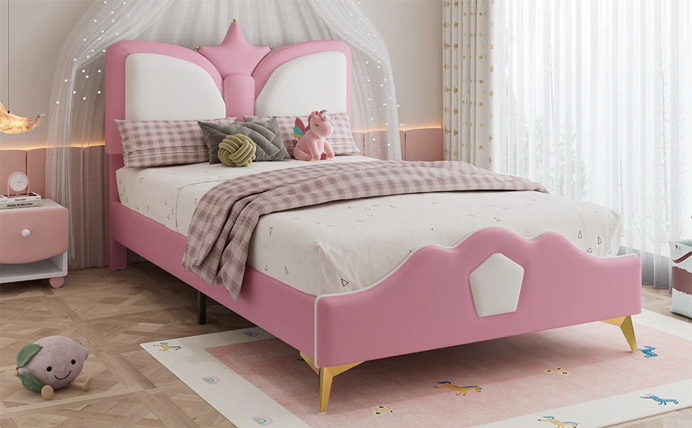 Gepolstertes Bett, Einzelbett, Kinderbett, kronenförmiges Kopfteil, weicher, stoßdämpfender Schwammrand und Kopfteil – Detail 9