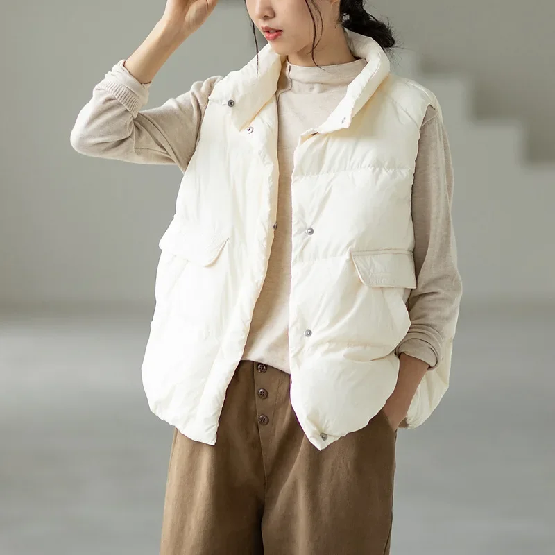 Down Vest Women's New Spring and Autumn Short White Duck Down Down Jacket Undershirt Undershirt Female Jacket Vest for Women
