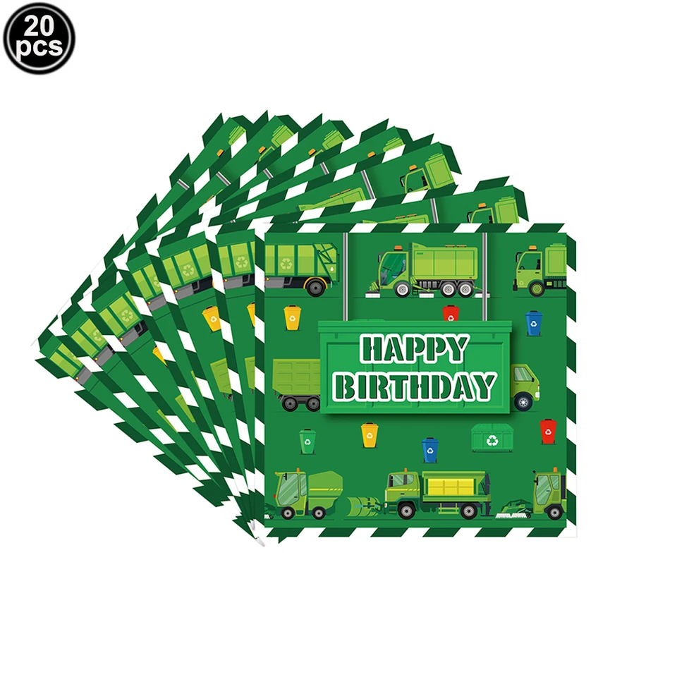 Trash Truck Birthday Party Decorations Kit - Includes Backdrop, Cake Topper, Plates, Cups, Balloons & More For Garbage Truck Theme - View #3