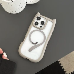 Custodia trasparente con auricolari a forma di orecchie di gatto, magnetica e wireless per la ricarica