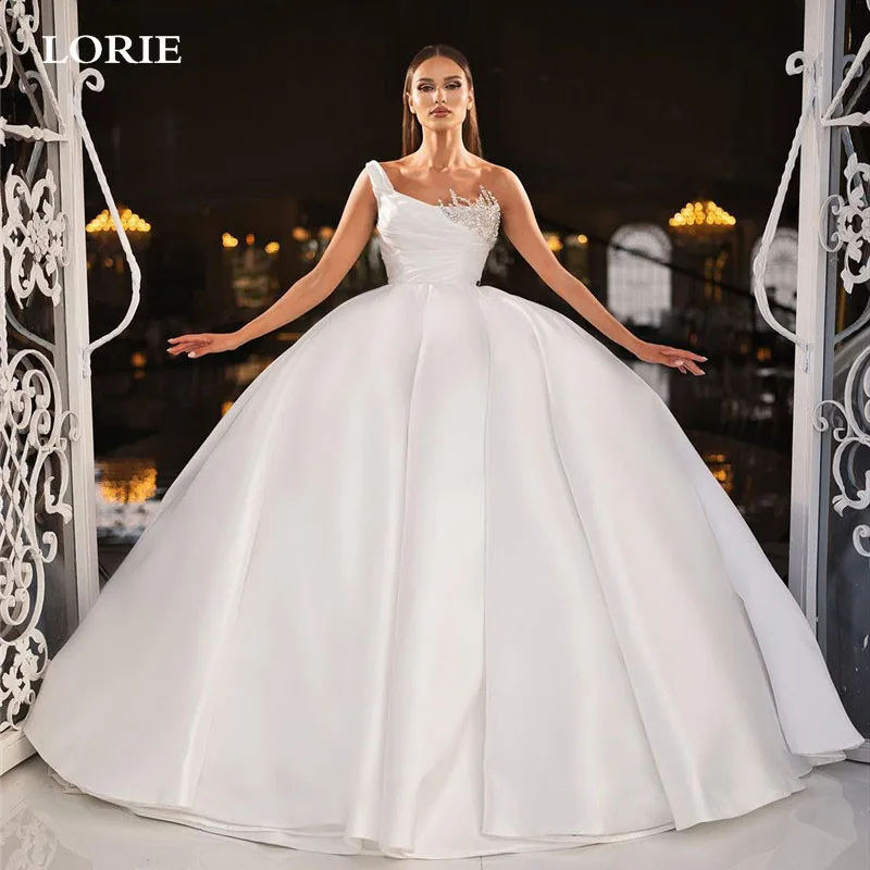 

LORIE White Wedding Dress Ball Gown Crystal Bridal Dresses vestidos de novia Elegant Satin Wedding Party Gowns 2024