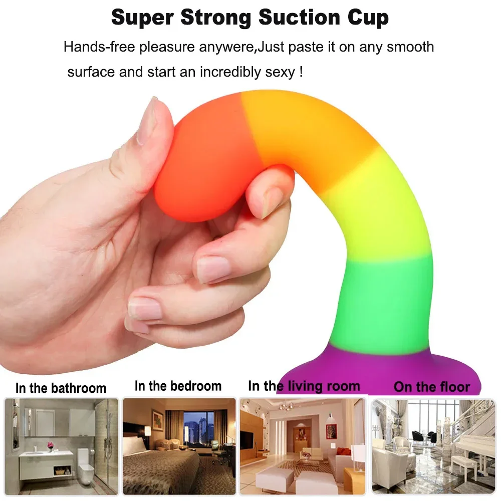 7inch Rainbow Color Vividly Shape Simulated Silicone Dildo Realistic Smooth Fake Penis Manual Vaginal Vibrator Sexy Tool Sex Toy