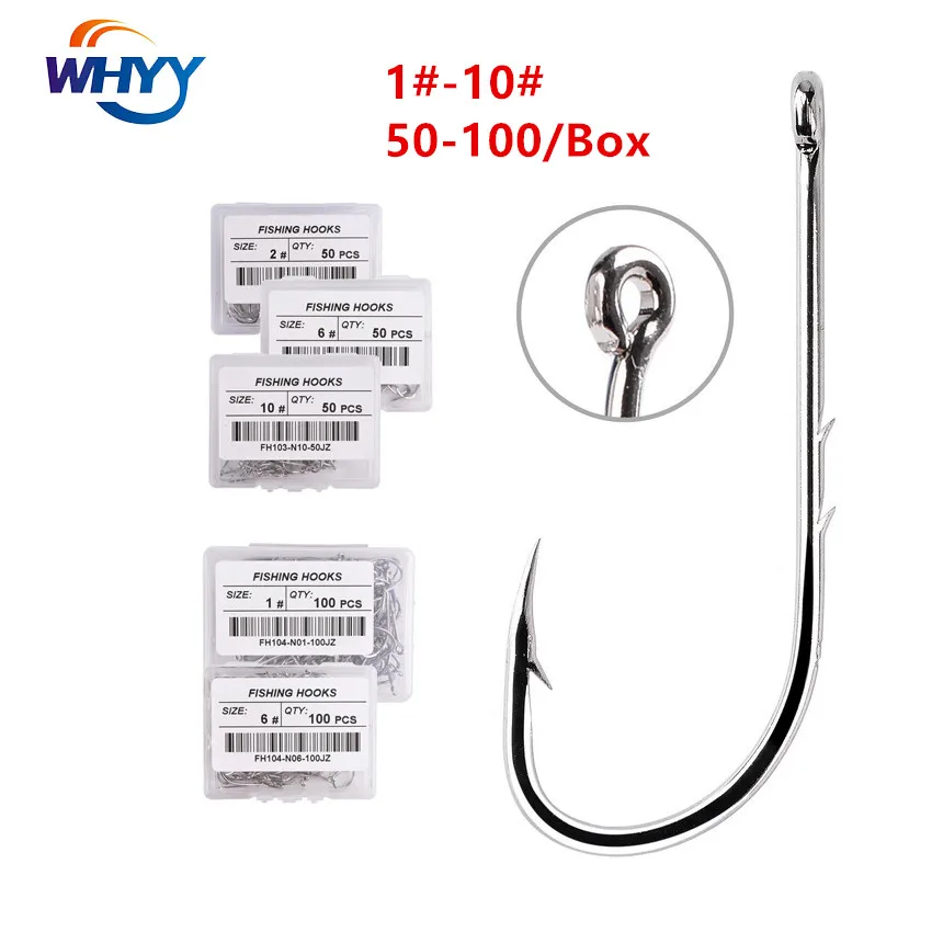 

WHYY 50-100PCS/Box Long Shank Fishing Hook 1#-10#High Carbon Steel Fishhooks Single Circle FishHook Fishing Accessories Pesca