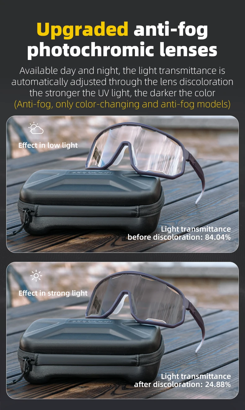 ROCKBROS Fahrradbrille, polarisierte/meuchrome Sonnenbrille, Sportbrille mit großem Rahmen, UV400-Sonnenschutz mit 2-Linsen – Detail 7