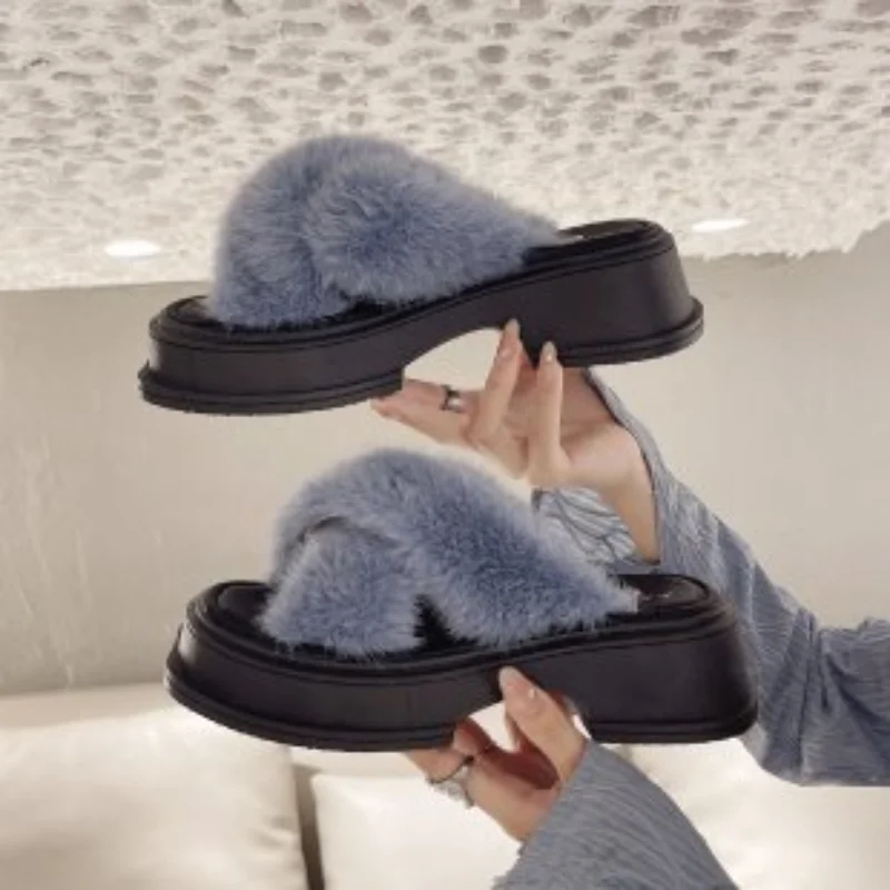 

Fairy style slippers 2023 new summer fashion outerwear cross hair sponge cake thick sole to increase height slippers