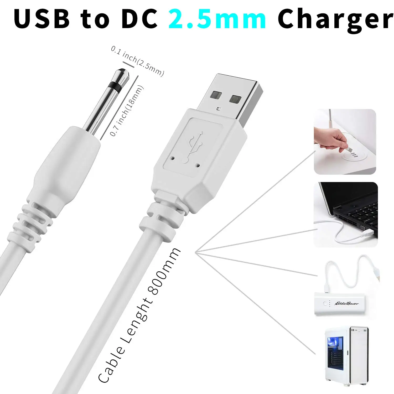 Replacement DC Charging Cable 2.5mm USB Adapter Cord Fast Charging Cord Most Wand Massager 2 Pack
