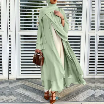 Better Double layer Abaya Kimono Dubai Kaftan Muslim Cardigan Abayas Dresses Women Casual Robe Femme