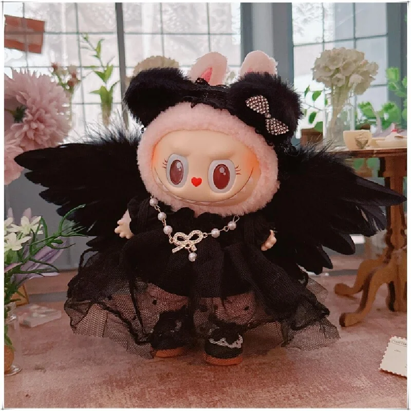 POPMART First/Second Generation Vinyl Mystery Box 17CM LABUBU Clothes Sitting Party Devil Dress Black Wedding Dress Gift