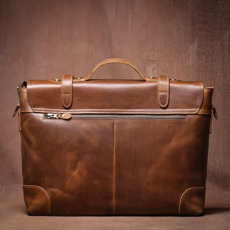 Genuine High Grade Retro Leather Briefcase Classic Men's Handbag Luxury Messenger Bag Office Computer Bags For 15 Inch Laptop 3