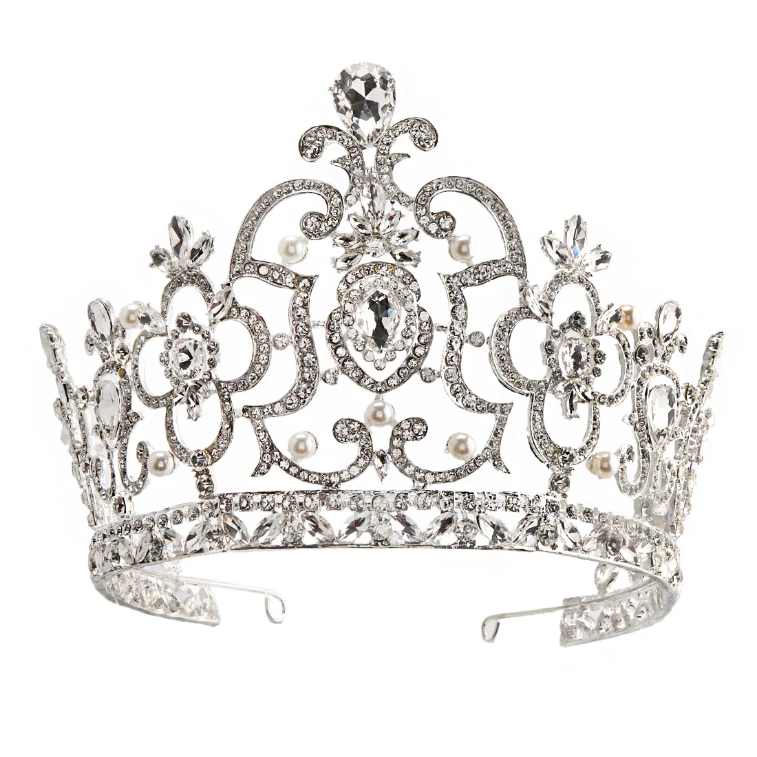Baroque Royal Big Sliver King Crowns Men Vintage Crystal Tiaras Crowns Prom Pageant Diadem Party Costume Hair Accessories Men
