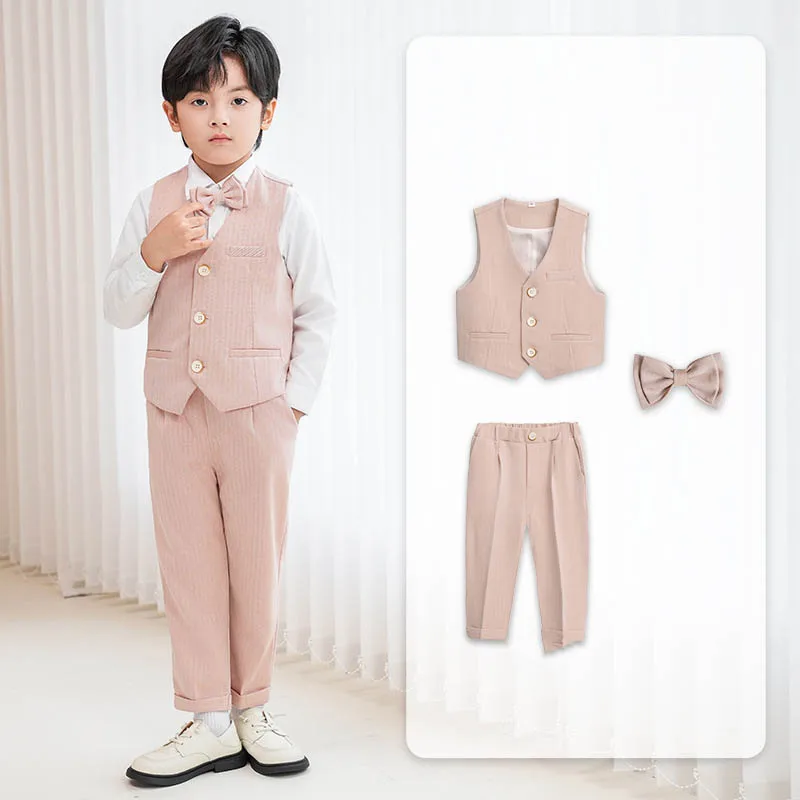 OLEKID Kinderanzug für Jungen, Hochzeitsanzug im britischen Gentleman-Stil, Weste und Hose, Klavier- und Bühnenkostüm für Jungen von 1-10 Jahren, grünes Auftrittsoutfit – Detail 14
