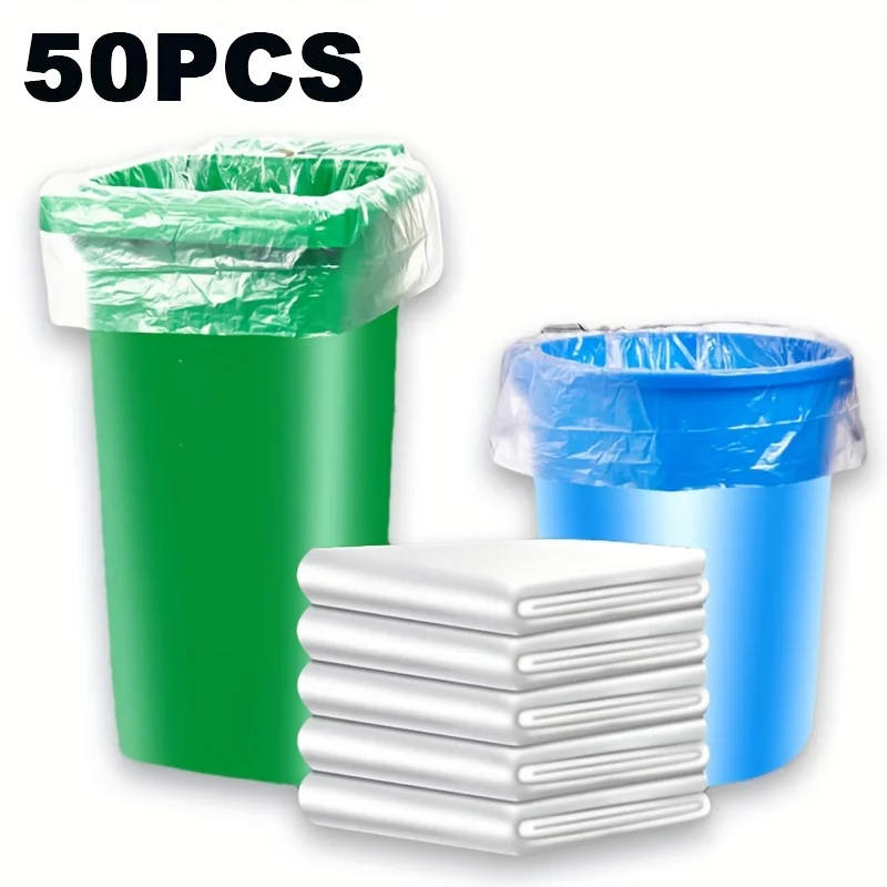 Trash Bags Garbage Bags 50PCS Large Garbage Bags Plastic Thickened Rubbish Bag Transparent Leak Proof Trash Storage Bags Home Hotel Garbage Can Liner