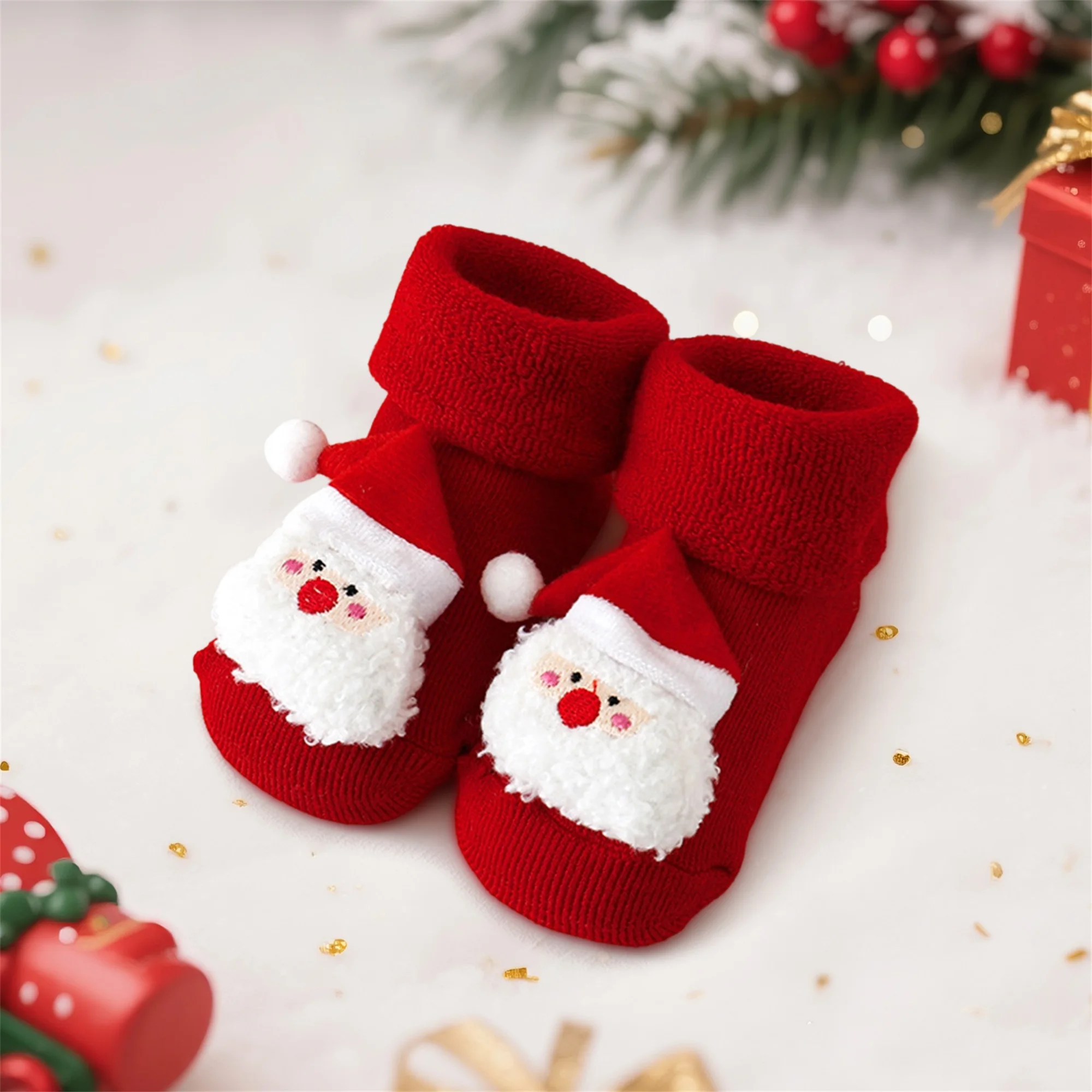 Christmas Baby Socks with Adorable Reindeer Elf Designs and Anti-Slip Soles for Cozy Winter Feet