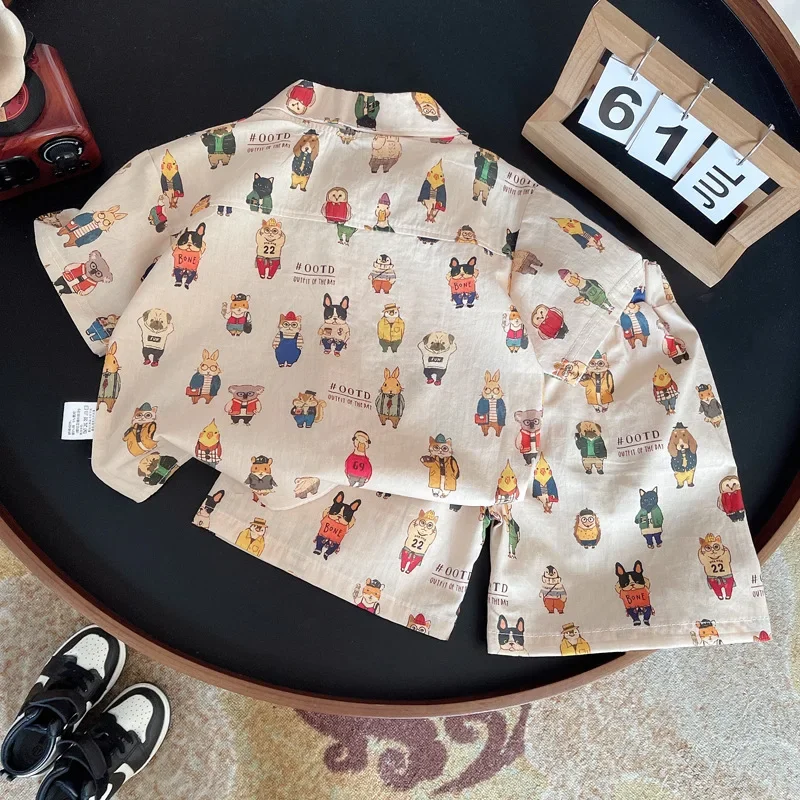 Summer Baby Boys Cartoon Outfit - 2-Piece Shirt  Shorts Set