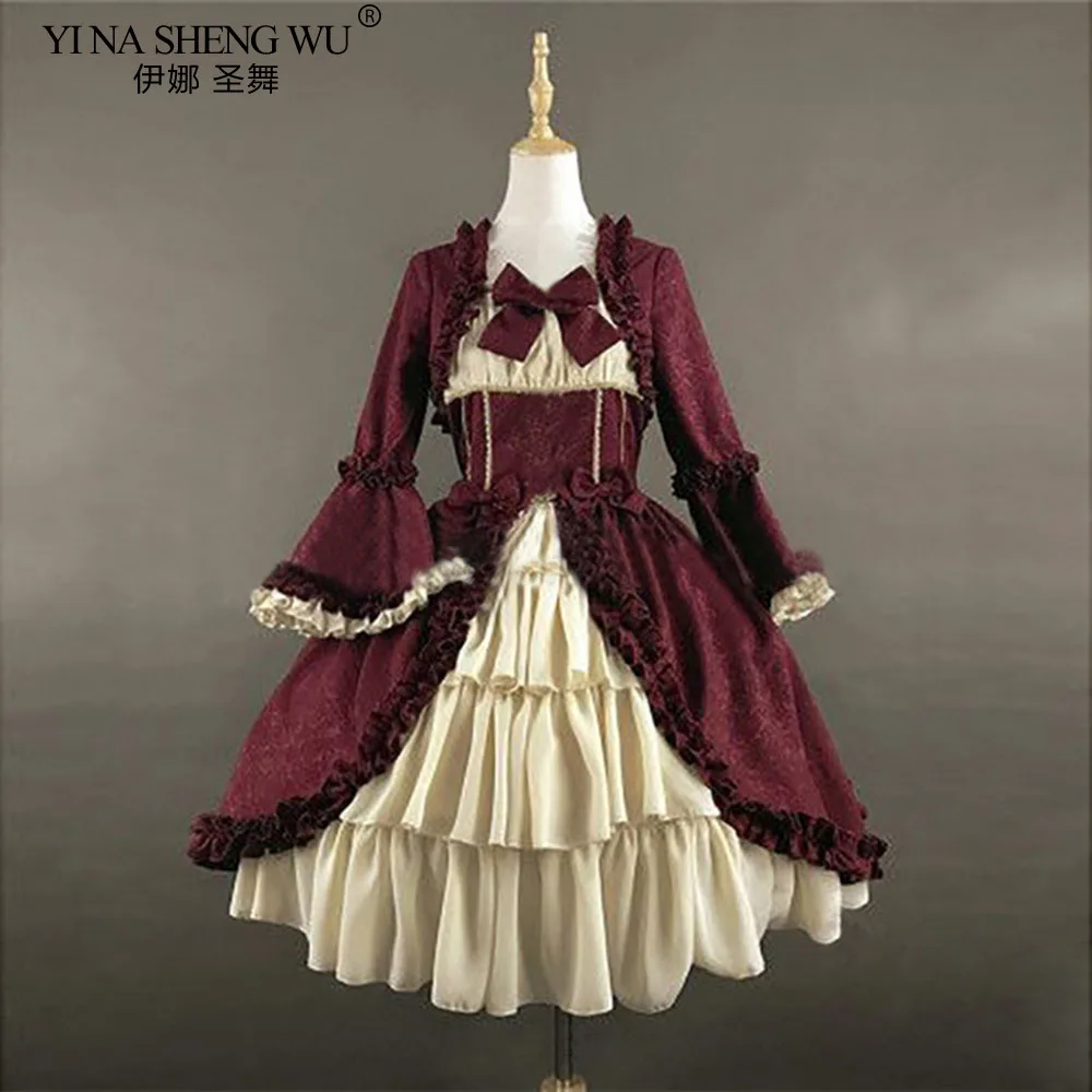 Lolita Dress Vintage Palace Square Collar Lace Bowknot High Waist Long Victorian Gothic