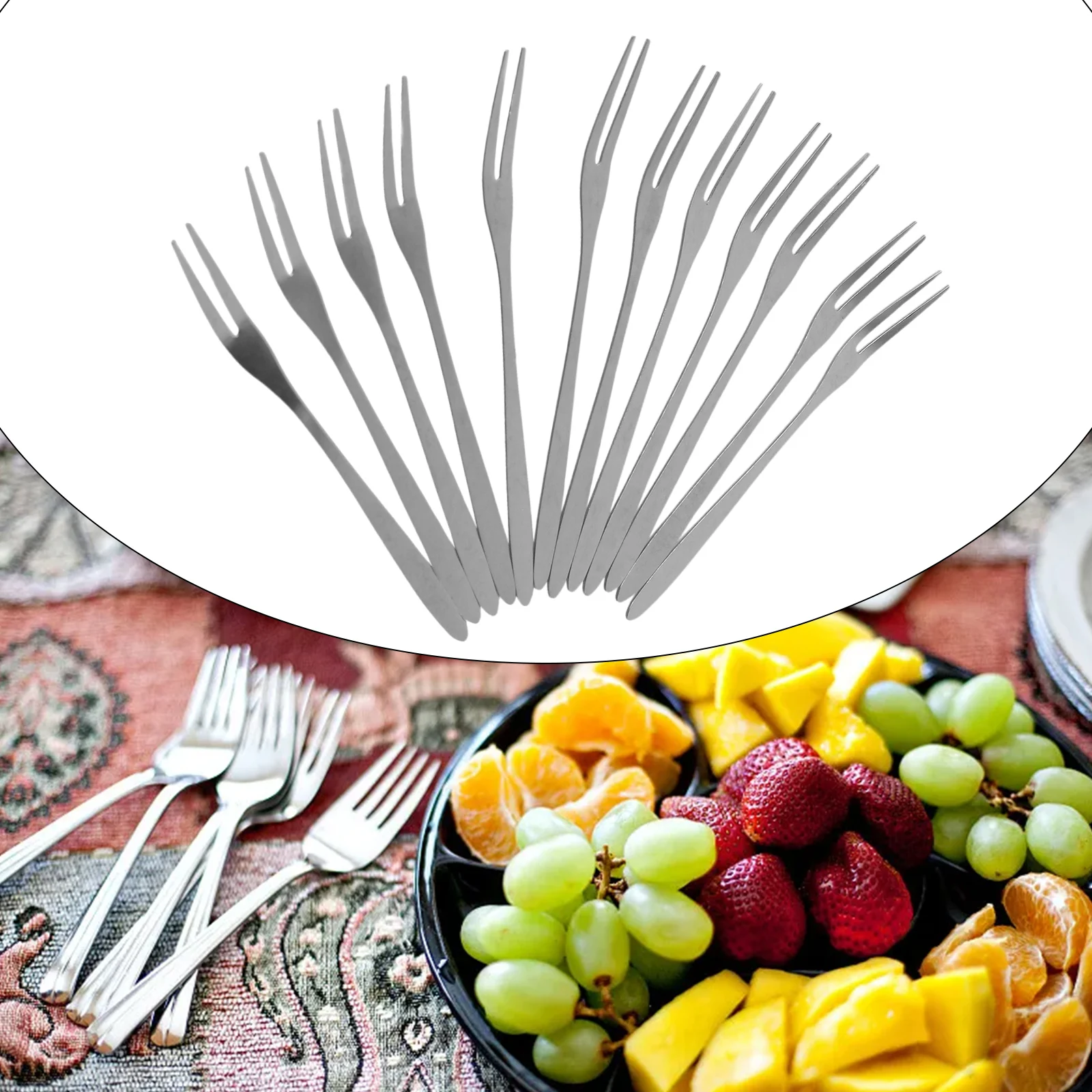 

12pcs Fruit Fork Stainless Steel Two-toothed Fork Cake Fork Small Cutlery Fork Multifunctional Household Kitchen Supply
