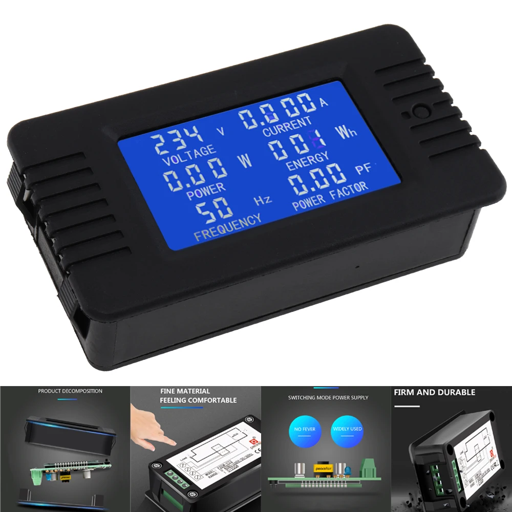

Digital Current AC 6in1 220V 100A Single Phase Digital Panel Amp Volt Current Meter Watt Kwh Power Factor Meter with Coil CT
