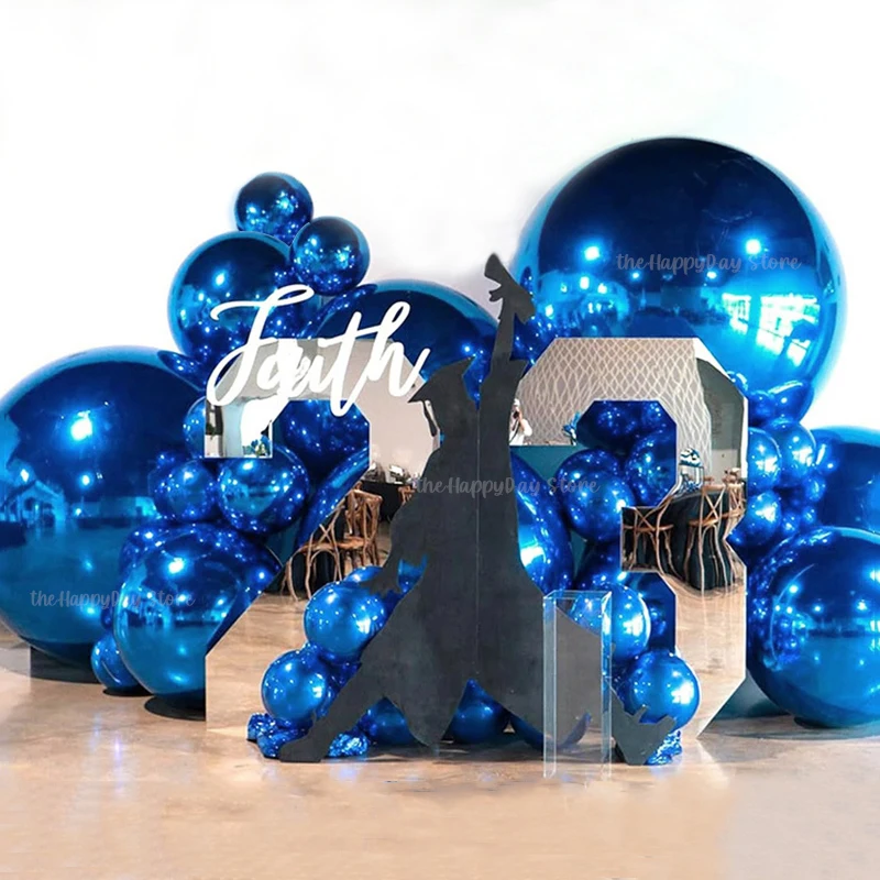 70-10IN Royal Blue 4D Runde Folienballons Metall 4D Mylar Folienballons Heliumballon für Geburtstag Abschlussfeier Hochzeit Weihnachtsdekoration
