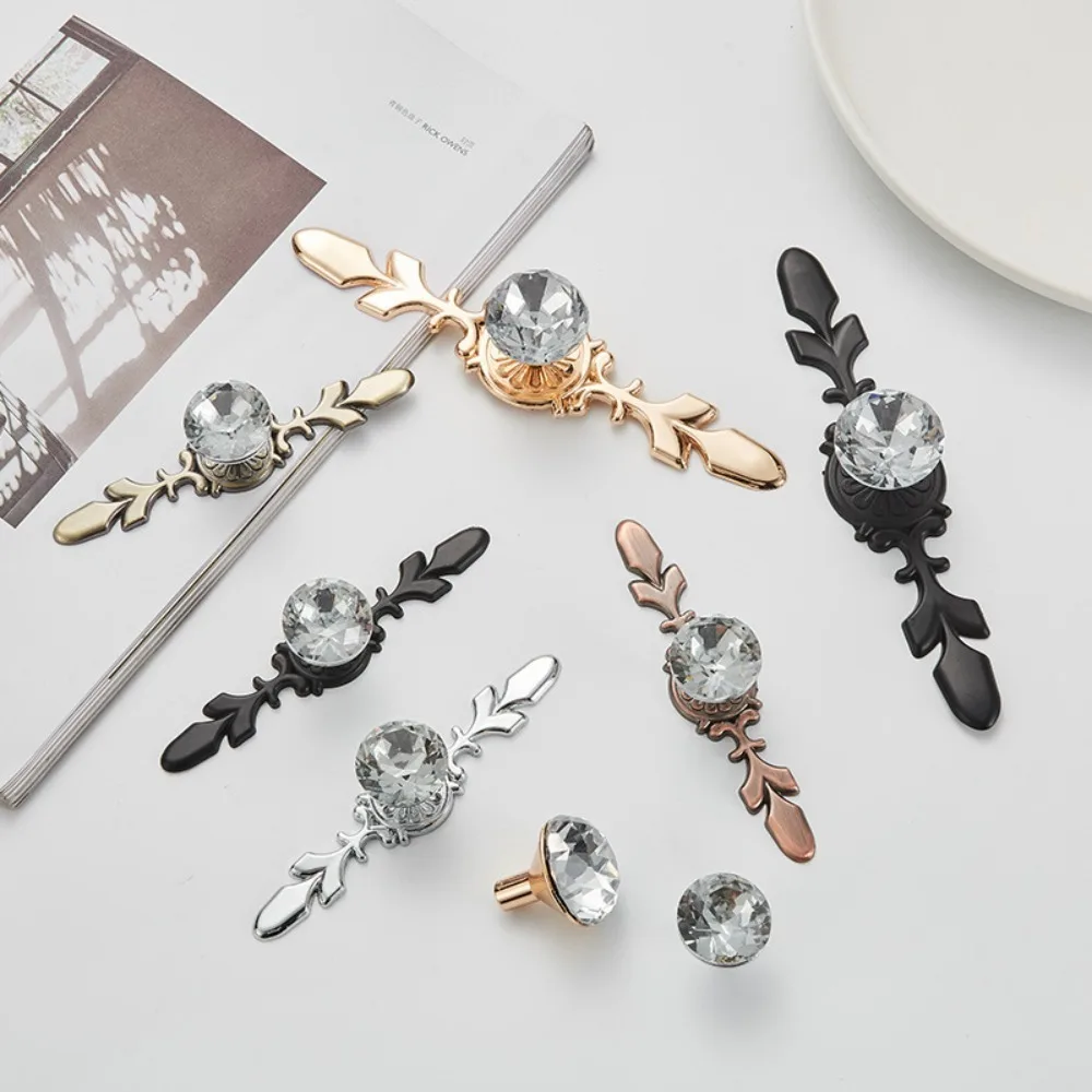 Zinc Alloy Crystal Handles Furniture Hardware Single Hole Cabinet Door Pulls Easy Installation Glass Drill Cabinet Knobs Home