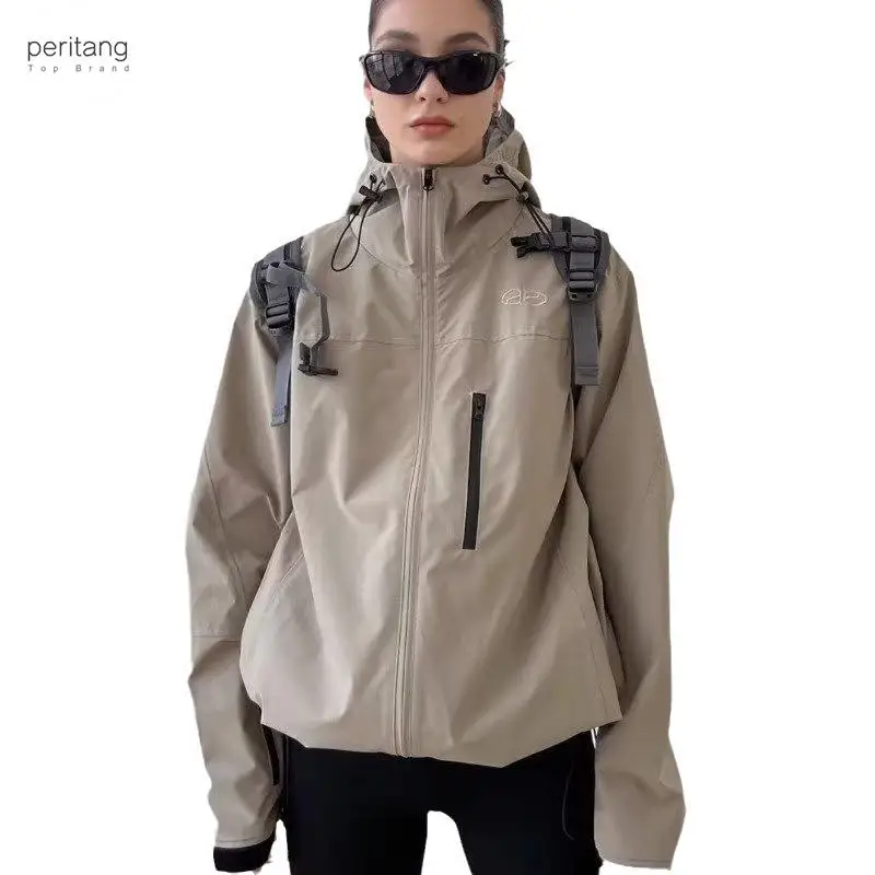 

Куртка PERITANG Y2K женская с капюшоном, винтажная ветровка в стиле хип-хоп, черная верхняя одежда оверсайз, уличная одежда, цвет серо-коричневый