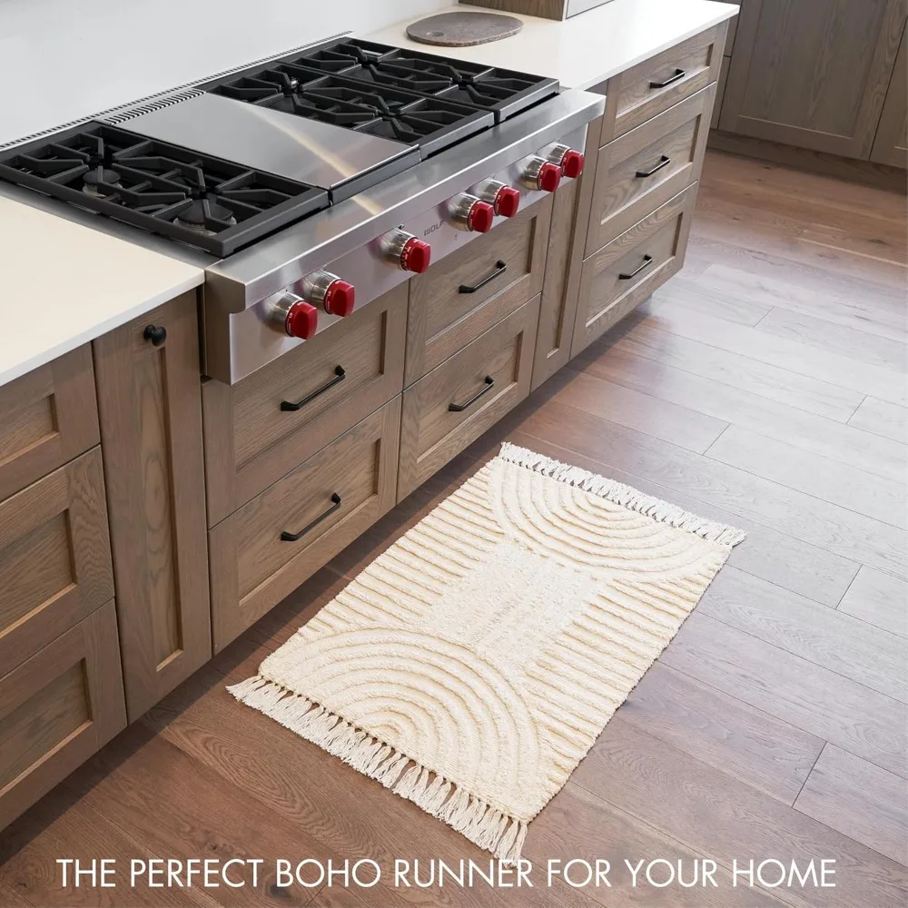 Beautiful Boho Rug with Tassels for Your Bathroom - Soft 2 x 3 ft. Cotton Rug Fits Perfectly Into Your Bath - Washable, Non-Sli