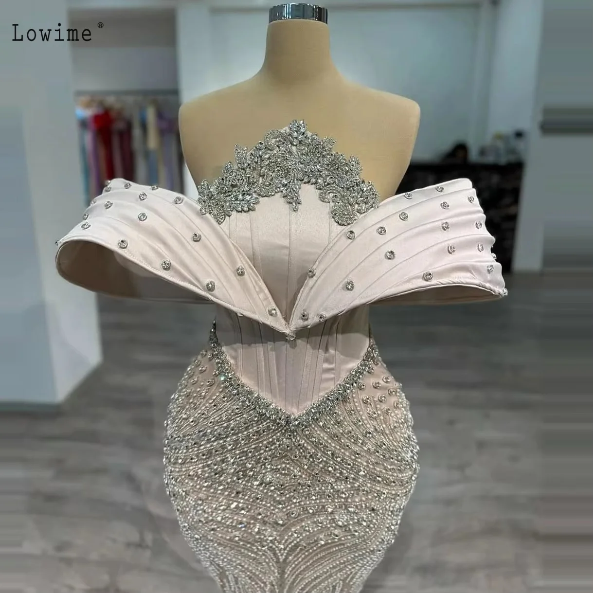 Big Bow Evening Dress Crystals Mermaid Saudi Arabic Formal Party Dress Holiday Dresses Custom Beaded Wedding Gowns 1