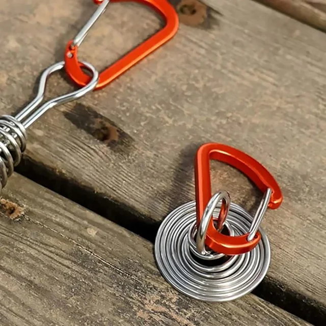Stainless Steel Fixed Tent Rope Buckle Wooden Hook Spring Wind Rope Outdoor Camping Octopus Rope Buckle Camping Deck Nail