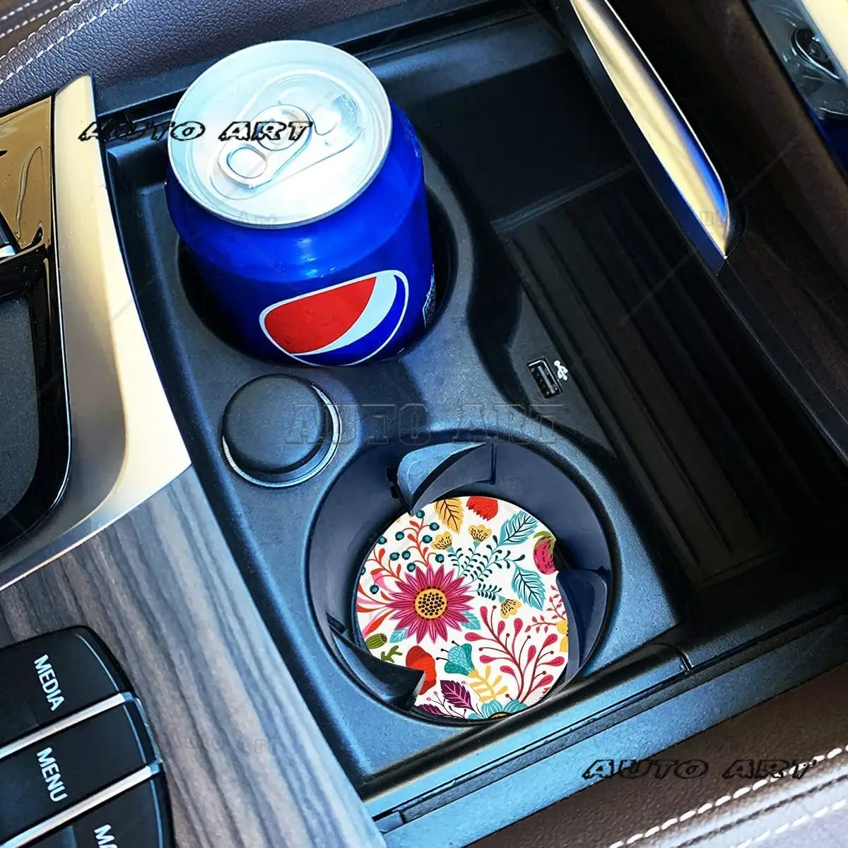 Car Coasters 2 Pack Auto Coasters for Cup Holders Ceramic Car Accessories Absorb Spills to Keep Cupholders Sunflower