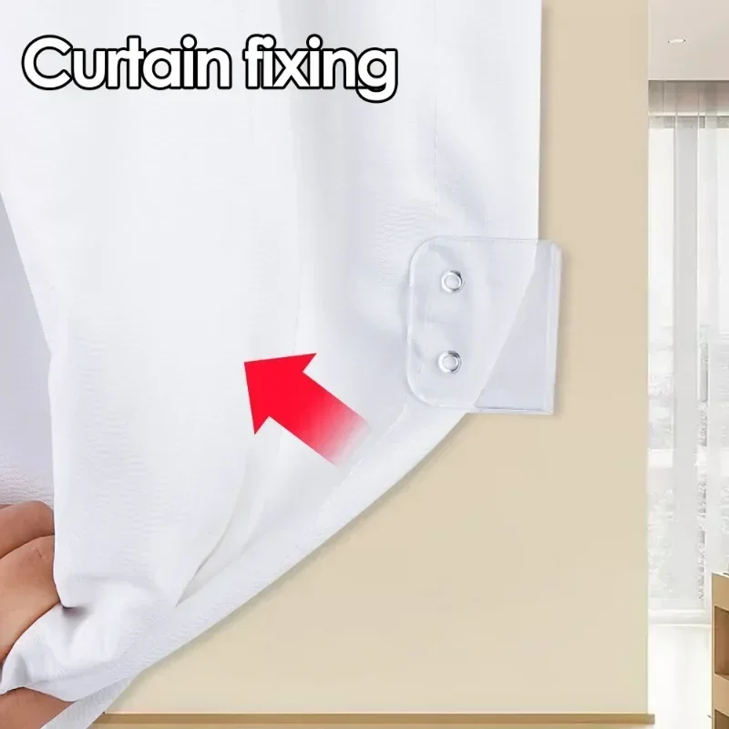 Shower Curtain Clips Non Punching Windproof Curtain Hook Traceless Shading Cloth Edge Fixed Sticker 2/10PCS Bathroom Accessories curtain hooks