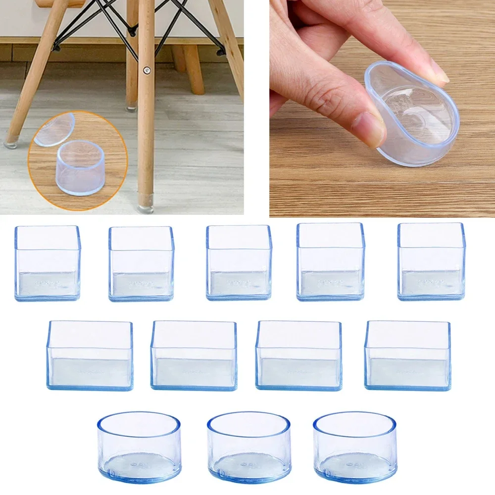 4-12Pcs 의자 다리 모자 보호대 고무 라운드 스퀘어 바닥 테이블 발 커버 양말 파이프 플러그 가구 레벨링 피트 홈 장식
