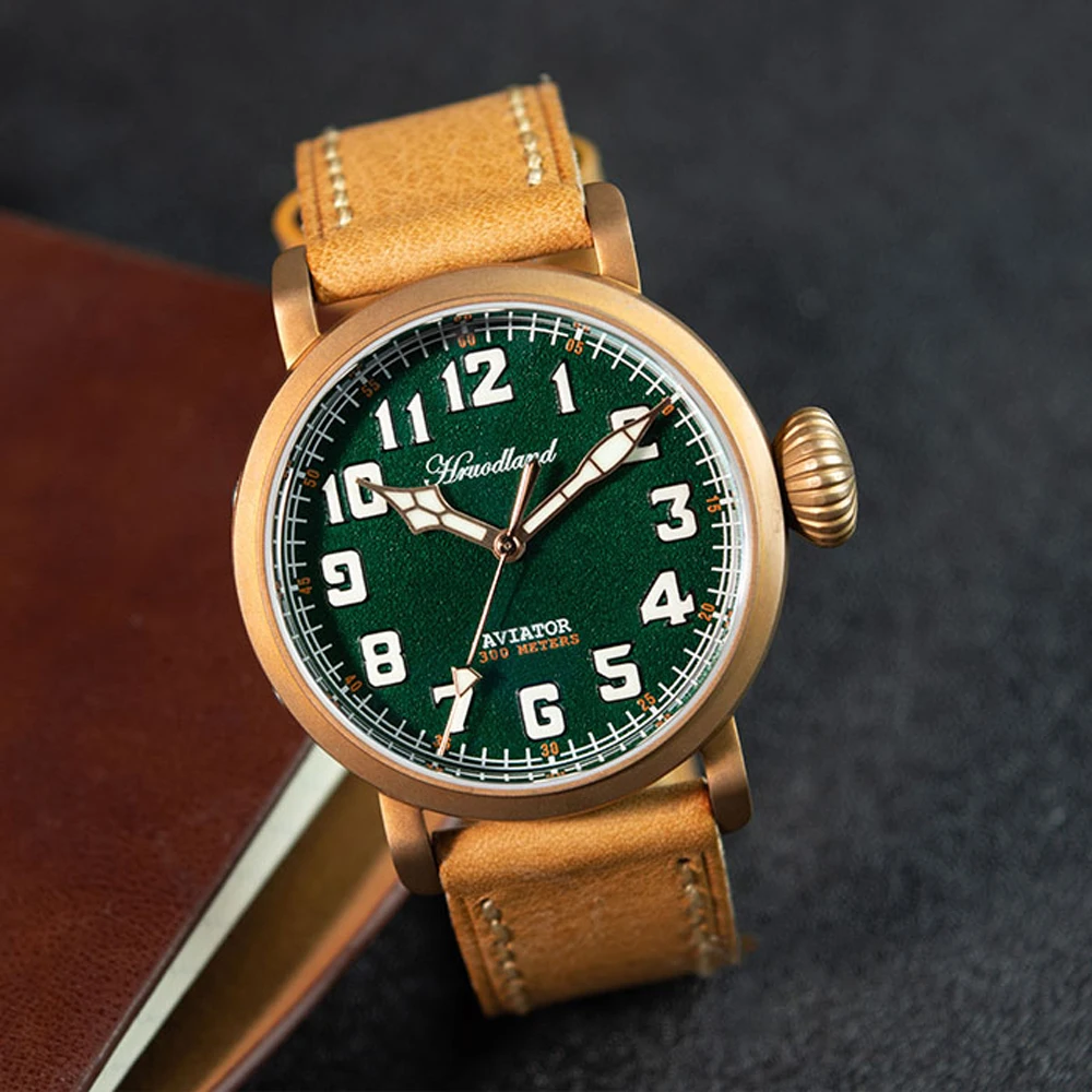 

2024 Hruodland Men Pilot Bronze Automatic Mechanical Watches PT5000 SW200 Sapphire Glass 300M Waterproof Wristwatch reloj hombre