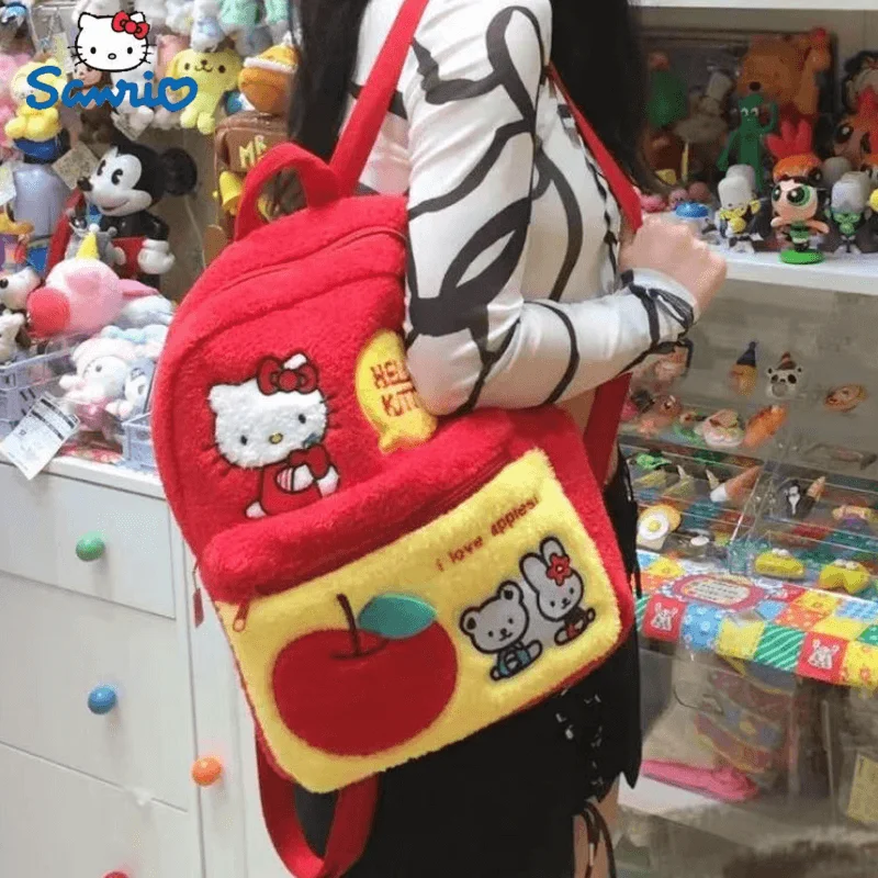 

Женский плюшевый рюкзак Sanrio, Hello Kitty Y2k в стиле преппи, женский красный рюкзак на плечо, милый красивый корейский рюкзак