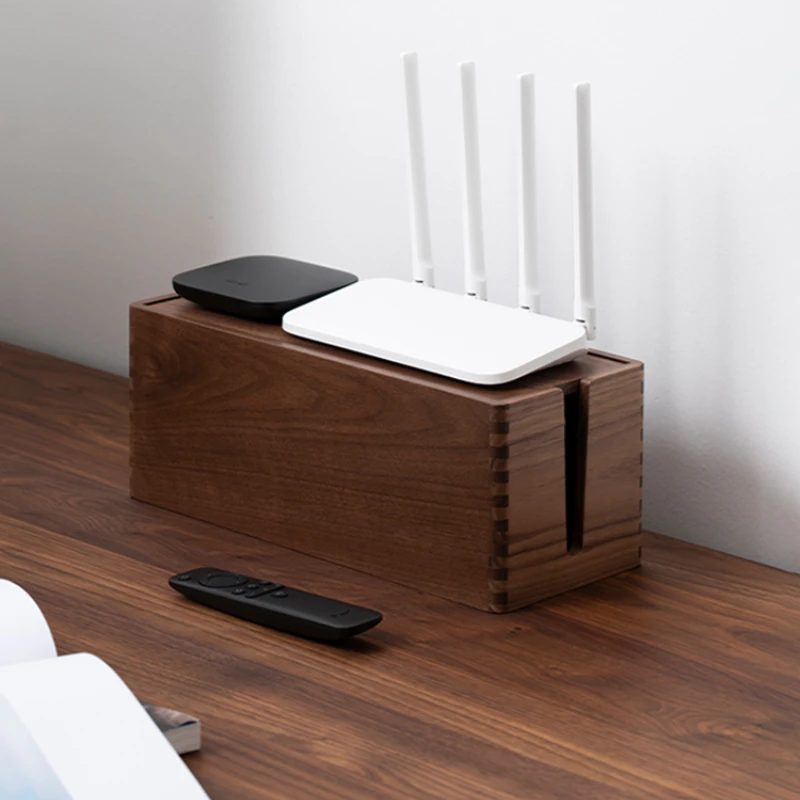 

Деревянные коробки для хранения многофункциональный органайзер для кабеля с четырьмя боковыми открытыми отверстиями, сильное магнитное всасывание для управления резьбой