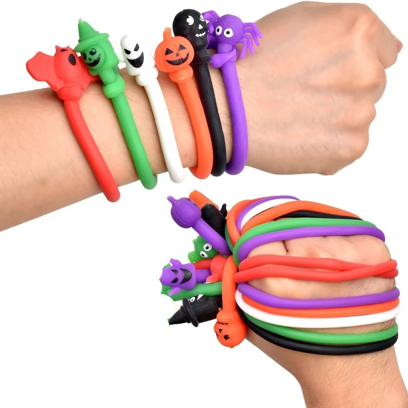 Weiche Dehnbare Silikon-Armbänder mit Spinnen, Fledermäusen, Totenköpfen, Kürbissen und Geistern für Halloween-Partys, Geschenktüten-Füller und Süßigkeiten-Preise – Detail 4