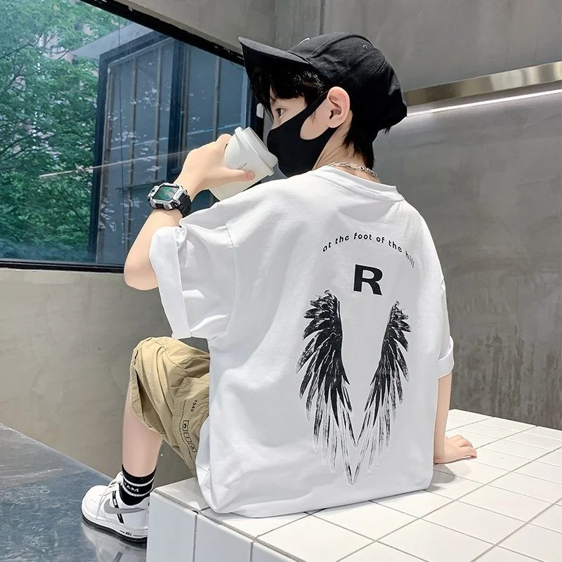 

Graphic Angel Wing Tee Shirts cool Boys Kids Aesthetic Summer Clothes For Teens Blouses Harajuku Shirt Cute Tops Boy T-shirt