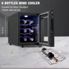 Wine Cooler Refrigerator, Wines Cooler with Digital Temperature Control, 46-66℉ Mini Freestanding 6 Bottle Wine Refrigerator 6
