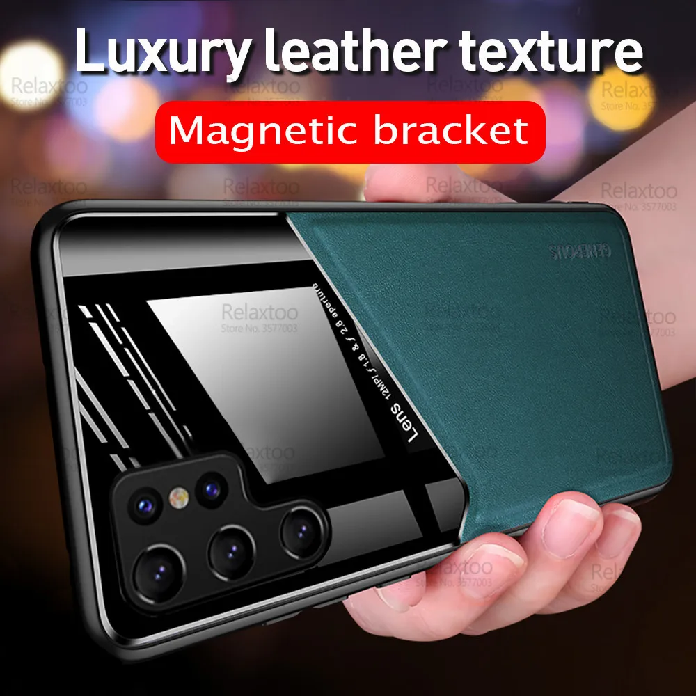 Per Samsung Galaxy S23 Ultra Case Car Magnetic Holder Leather Fundas Sumsung S23Ultra S 23 Plus 5G Cover Rigida Antiurto In Silicone