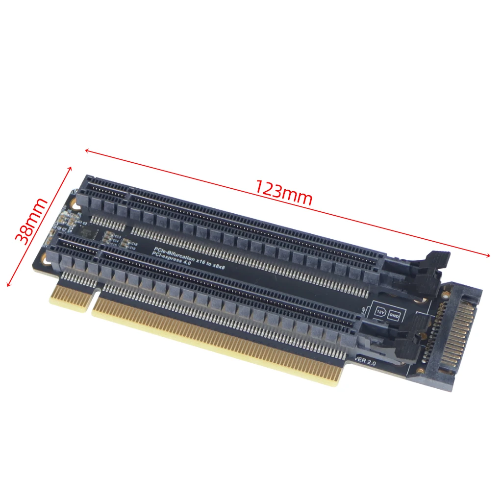 PCIe 3.0 PCI-E 4.0 x16 1 bis 2 Erweiterungskarte Gen4 Split-Karte PCIe-Bifurkation 16X bis x8x8 Abstand CPU 4P/Sata-Stromversorgungsanschluss – Detail 10