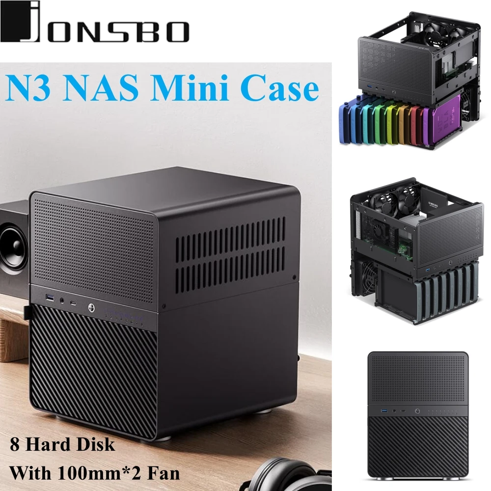 JONSBO N3 NAS Mini Case Aluminum ITX Chassis 8Hard Disk Support 130mm CPU Cooler 250mm Graphics Card With 100mm*2 Fan N2 Chassis