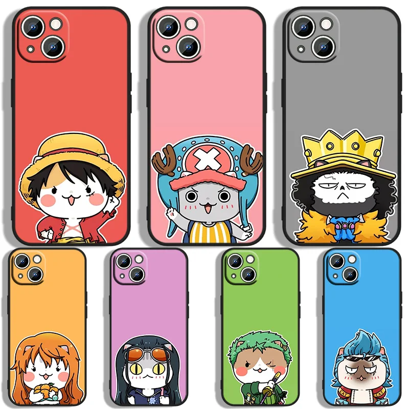 Anime Pezzi Big Head Character Cassa Del Telefono Per Apple Iphone 11 12 13 14 Max Mini 5 6 7 8 S Se X Xr Xs Pro Plus Nero