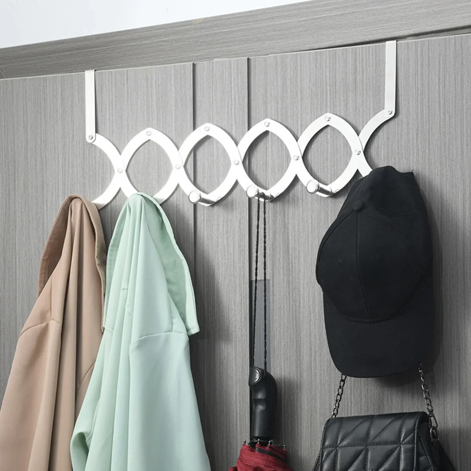 Wall Mounted Coat Rack With 6 Folding Hooks - Heavy Duty Aluminum Organizer