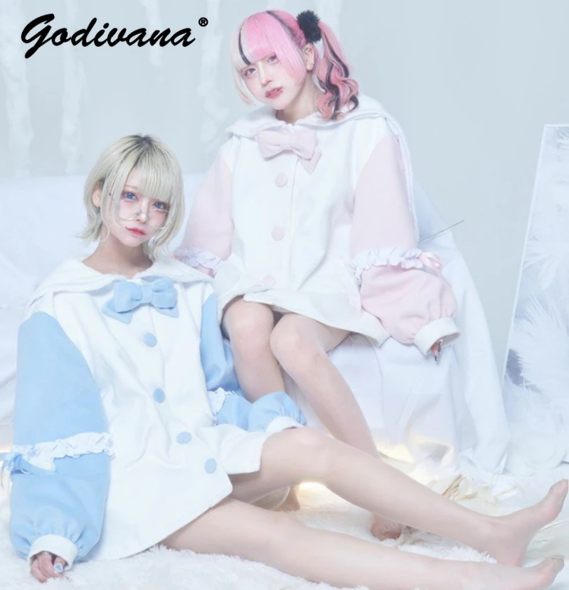 

Japanese Mine Series Mass-Produced Wings Collar Loose Hoodie Coat Autumn and Winter New Water Color Bow Jacket Coat