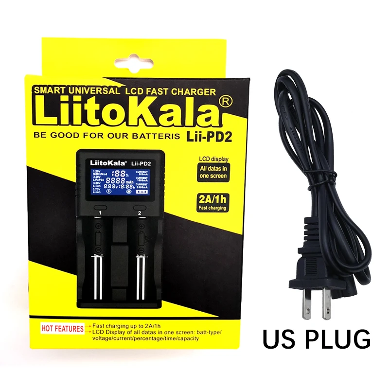 LiitoKala Lii-PD2 LCD 18650 충전기 3.7V 18650 18350 18500 21700 25500 26650 1.2V AA AAA 니켈 수소 리튬 이온 배터리 충전기