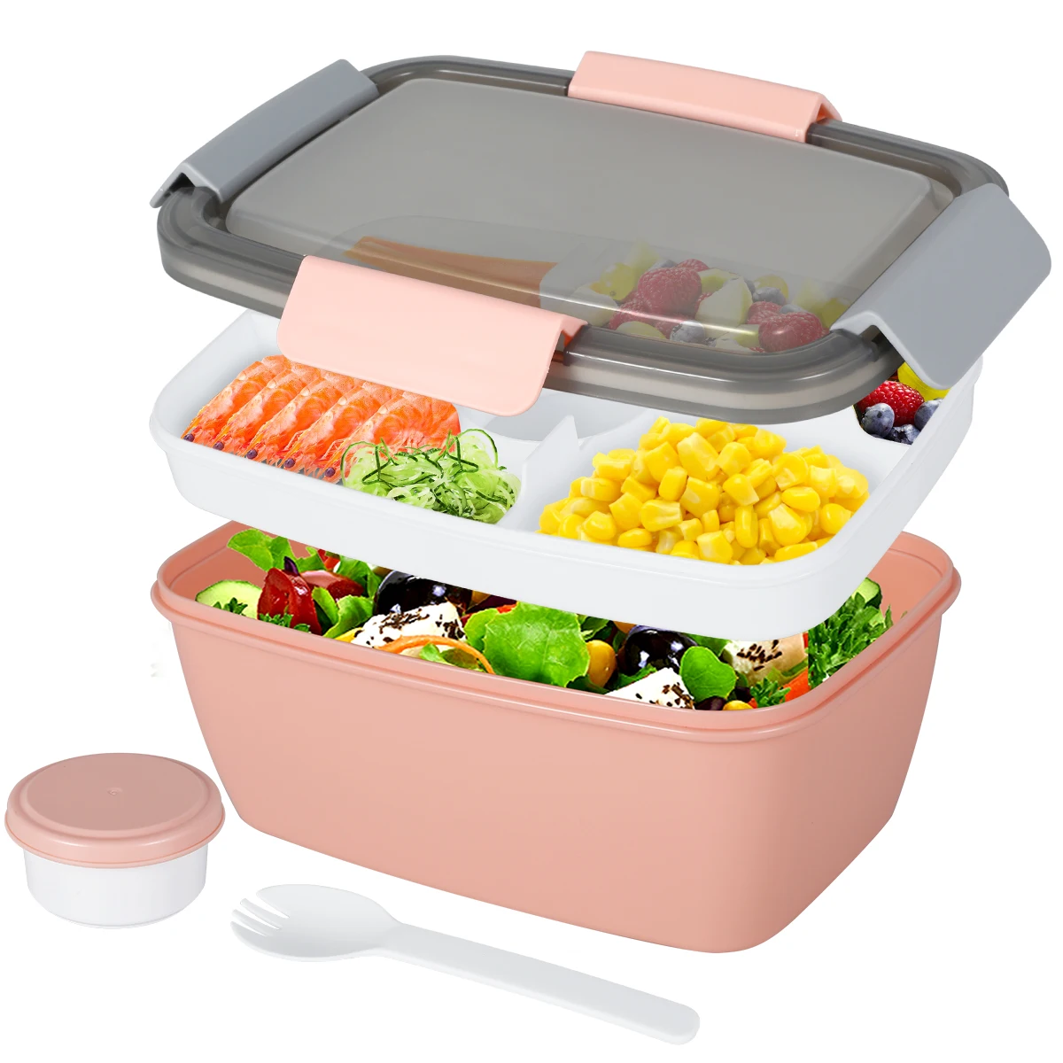 Collapsible Bento Box Portable Hermetic Lunch Box 2 Layer Grid Children  Student Bento Box with Fork Spoon Leakproof Microwavable - AliExpress