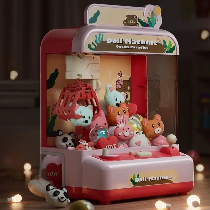 Kids Mini Claw Machine Toys DIY Cartoon Gashapon Plush Doll Prizes Vending Arcade Crane Machine Children Birthday Christmas Gift 3