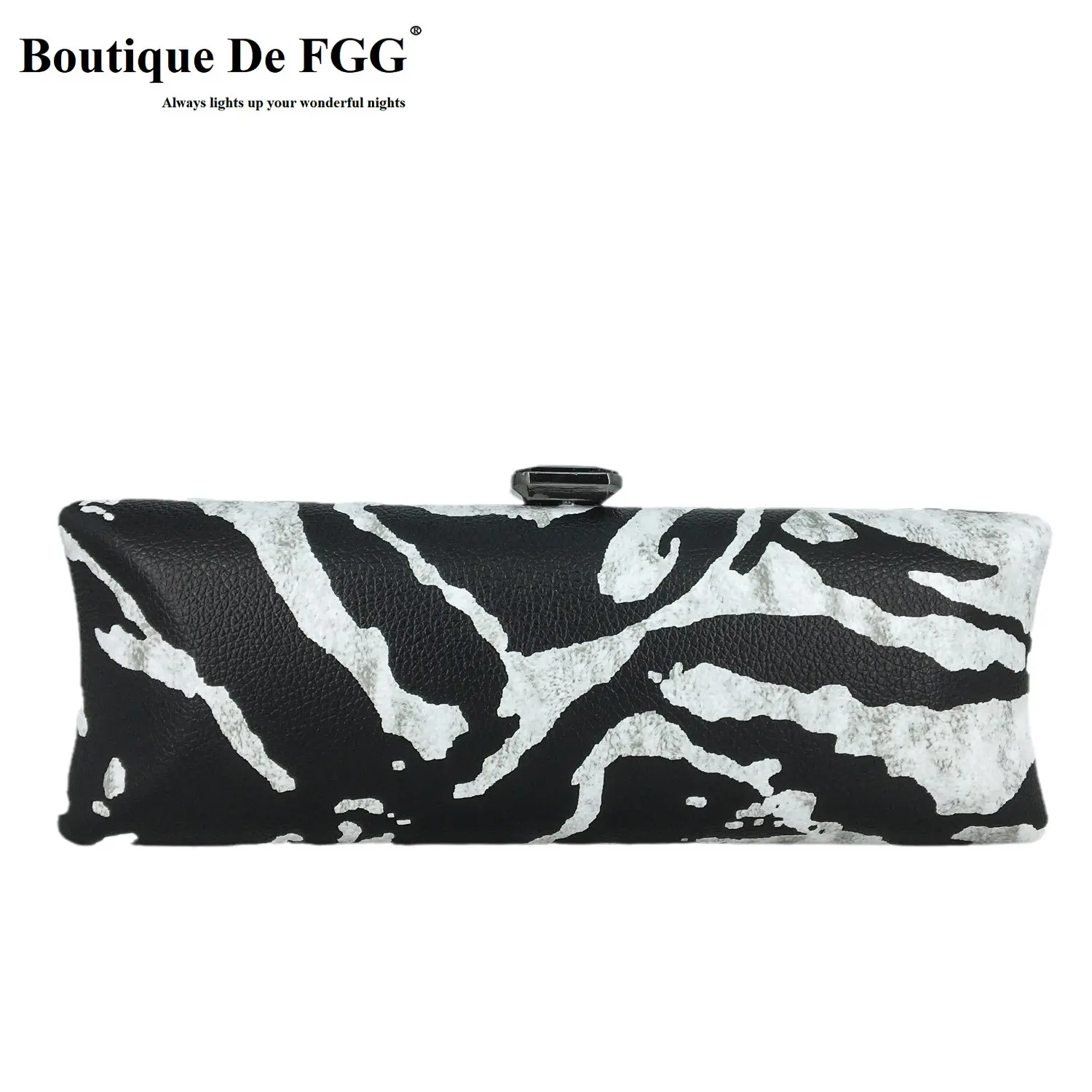 BoutiqueDeFGGZebraPatternWomenMetalClutchesEveningBagsParty