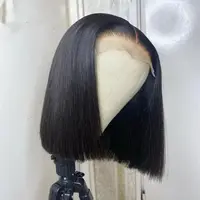 Perruque Lace Front Wig synthétique lisse Bob courte, couleur noire naturelle, 13x4x1, naissance des cheveux pre-plucked, cheveux de bébé, Cosplay, pour femmes noires 3