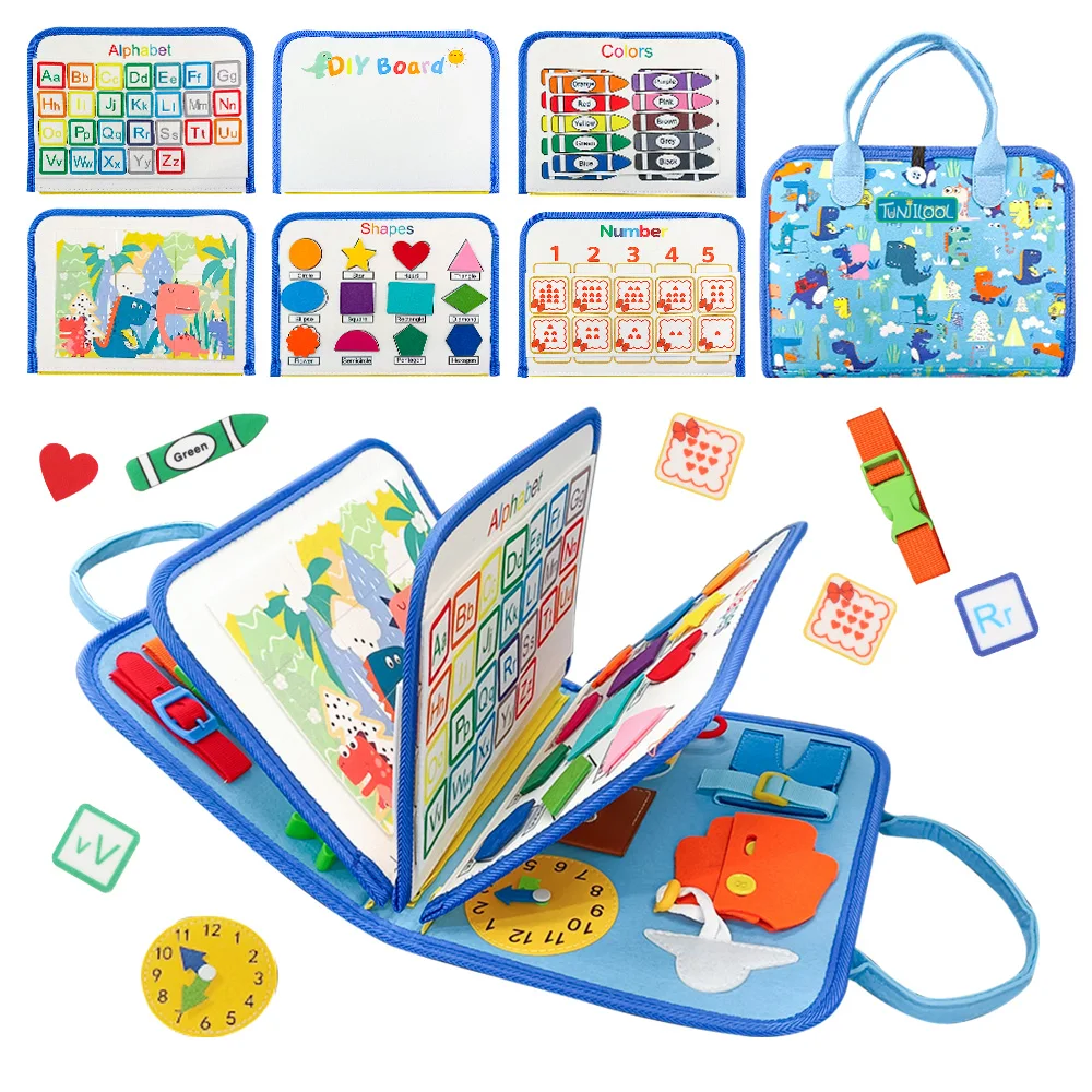 TUNJILOOL-Montessori Paroquial Brinquedos, Conselho Busy, brinquedo educativo precoce para criança, bebê sentiu pano Story Book, Forma 3D, jogo de cores