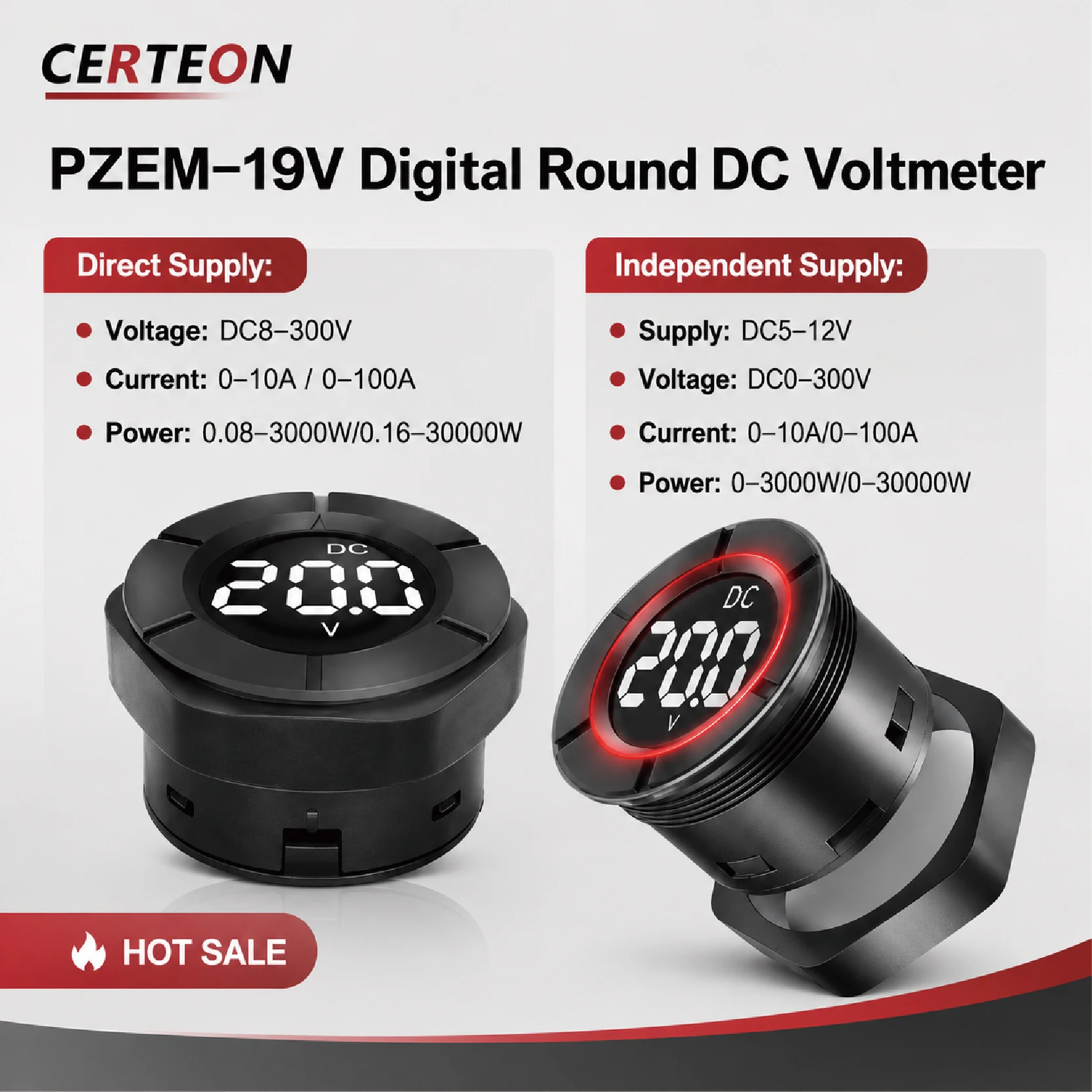 PZEM-19V DC 전력계 0-300V 0-100A 디지털 전압 전류계 30kW 자동차 배터리 모니터 션트 포함 패널 장착