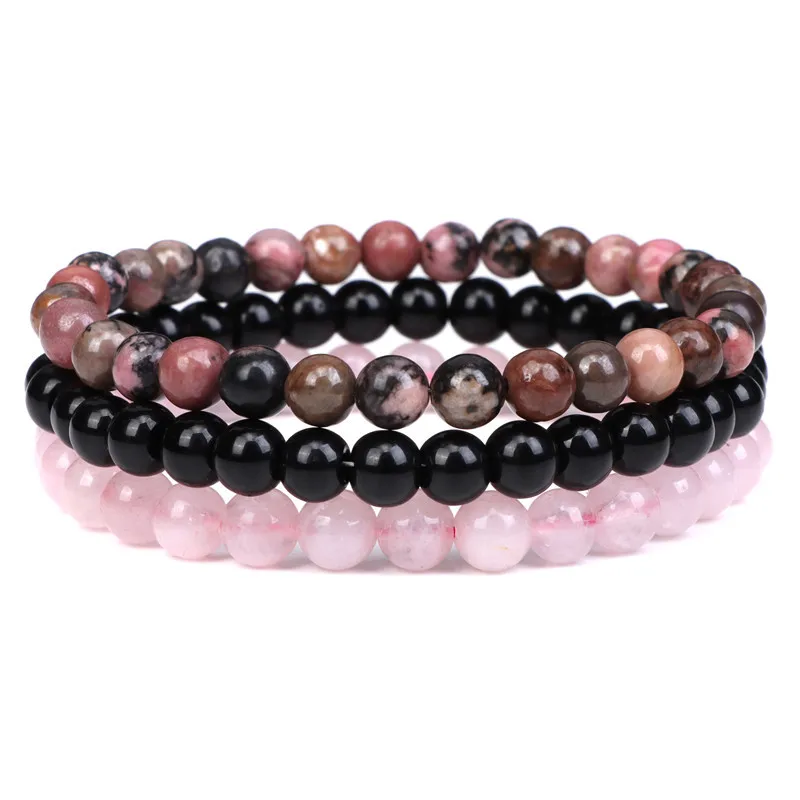6mm Natural Stone Purple Agate Tiger's Eye Women's Bracelet Handmade Semi-precious Stone Ball Elastic Bracelet